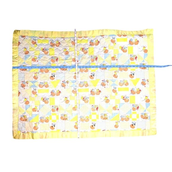 Vintage Patchwork Print Baby Quilt Child Yellow Little Lil Shavers 1970 Satin - Picture 9 of 13
